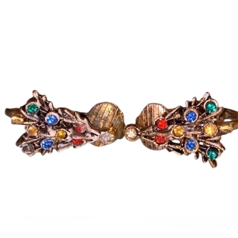 ESTATE Vintage Christmas tree clip on earrings holiday retro